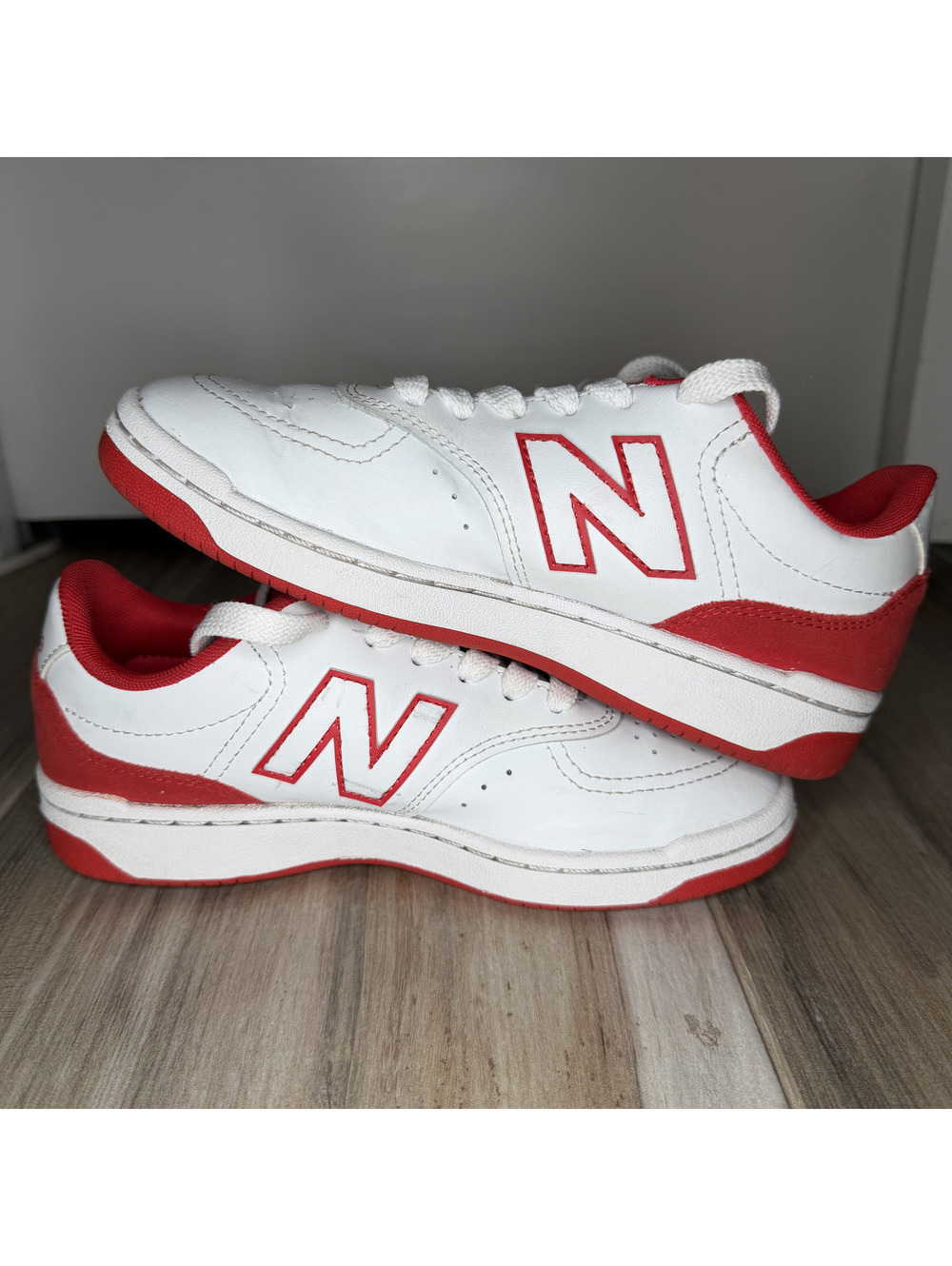 New Balance BB80 v1 Big Kids’ Lace-Up Sneakers, White/True Red Youth Sz 4 - Picture 6 of 9